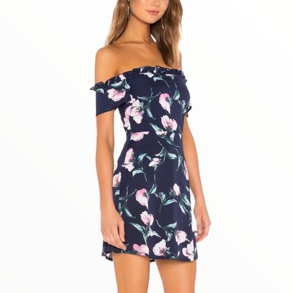 About Us Dulipa Dress in Navy Floral Off Shoulder Mini Dress size Small Revolve - Picture 2 of 15